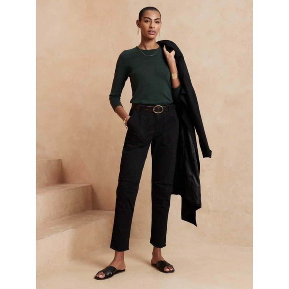 Banana Republic Luxespun Top Knit Marled Emerald Green XS